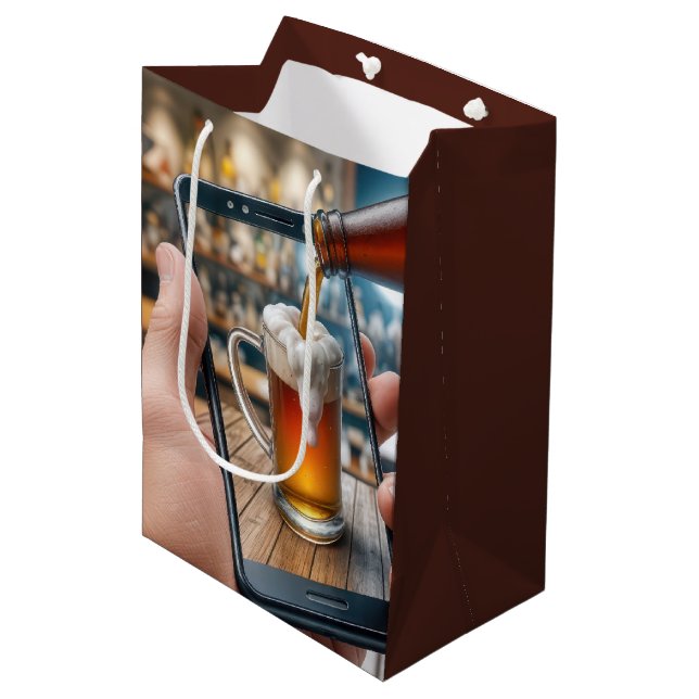 Sac Cadeau Moyen Bière 50e Anniversaire sur Smartphone (Devant Angle)