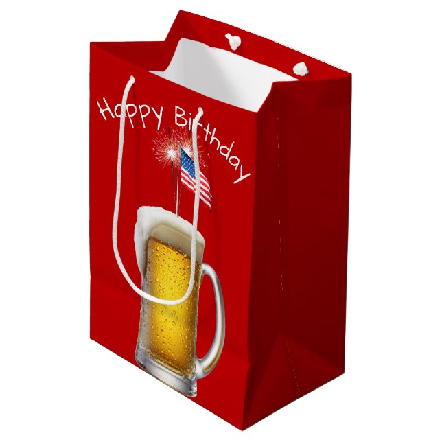 Sac Cadeau Moyen Bière Patriotique Anniversaire avec Sparklers (Devant Angle)