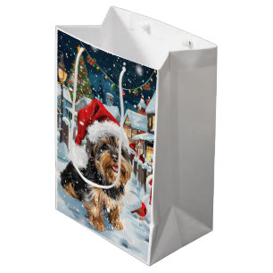 Sac Cadeau Moyen Biewer Terrier Chien Winter Wonderland Noël Joie