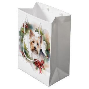 Sac Cadeau Moyen Biewer Terrier Noël Wreath Festive Pup