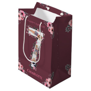 Sac Cadeau Moyen Big 7th Birthday Girl Photo Collage Fleur rose