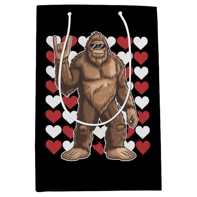 Sac Cadeau Moyen Bigfoot Valentines Jour Coeurs Drôle Sasquatch Amo (Devant)