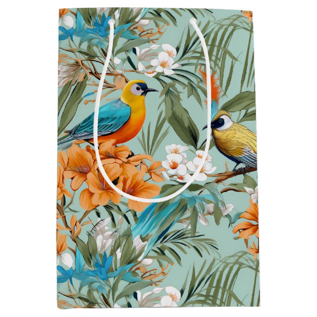 Sac Cadeau Moyen Birds Chinoiserie Mint Orange (Devant)