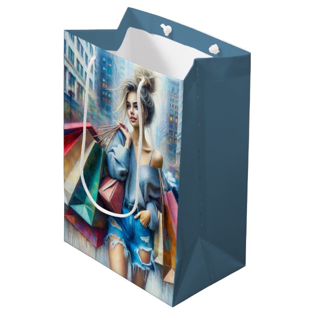 Sac Cadeau Moyen Birthday Girl Shopping Dans La Grande Ville (Devant Angle)