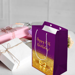 Sac Cadeau Moyen Birthday purple gold élégant
