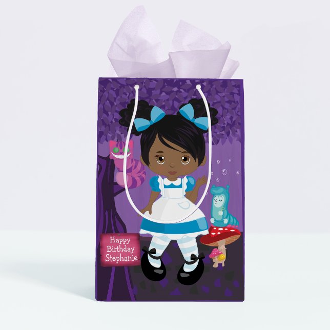 Sac Cadeau Moyen Black Alice au pays des merveilles Personnalisé (Créateur téléchargé)