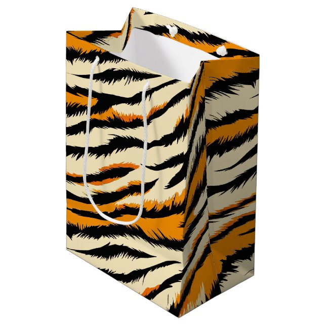 Sac Cadeau Moyen Black and Brown Tiger Stripes Pattern  (Devant Angle)