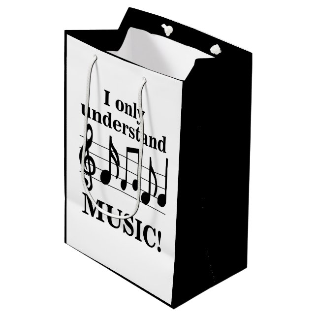 Sac Cadeau Moyen Black and White Music Notes Musician Party (Devant Angle)