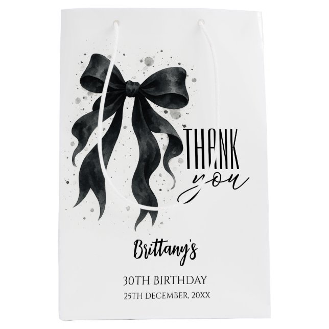 Sac Cadeau Moyen Black Bow Modern 30th Birthday  (Devant)