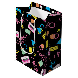 Sac Cadeau Moyen Black Colorful Eighties 80's Retro Motif