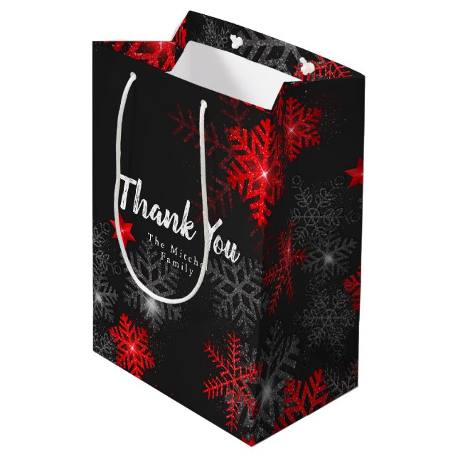 Sac Cadeau Moyen Black Custom snowflacon Noël nouvel an Boîte cadea (Dos Angle)