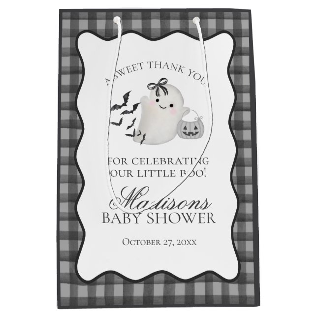 Sac Cadeau Moyen Black Gingham Little Boo Ghost Baby Shower Favors (Devant)