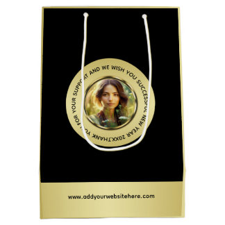 Sac Cadeau Moyen Black & gold design, Logo or Photo in gold circle,