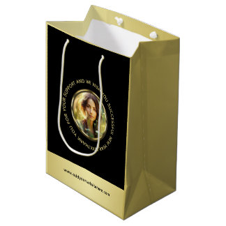 Sac Cadeau Moyen Black & gold design, Logo or Photo in gold circle,