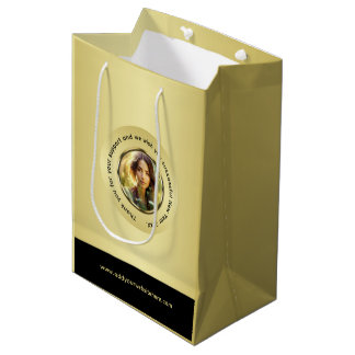 Sac Cadeau Moyen Black & gold design, Logo or Photo in gold circle,