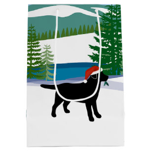Sac Cadeau Moyen Black Labrador Christmas Winter View