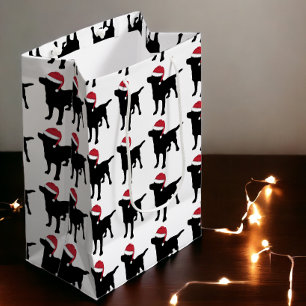 Sac Cadeau Moyen Black Labrador Retriever Dans Red Santa Hat
