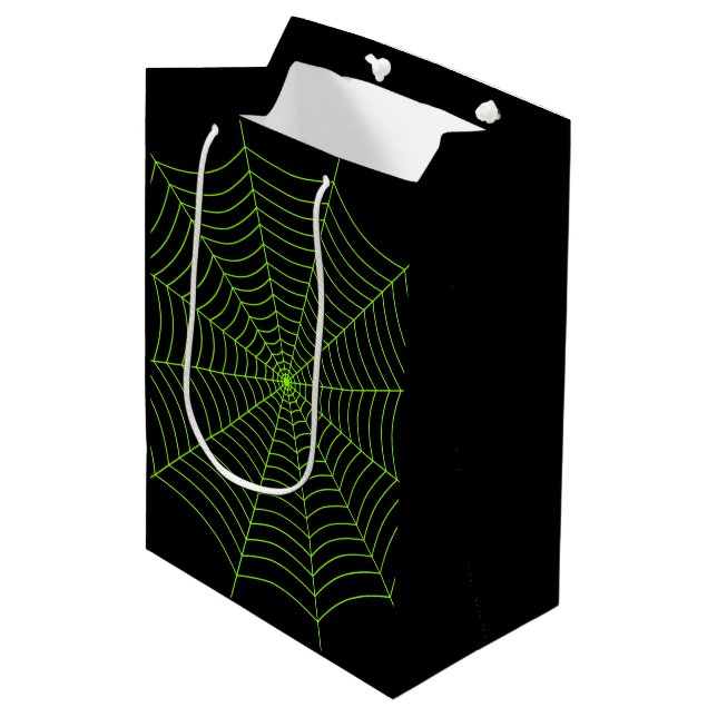 Sac Cadeau Moyen Black neon vert toile d'araignée Halloween motif (Devant Angle)