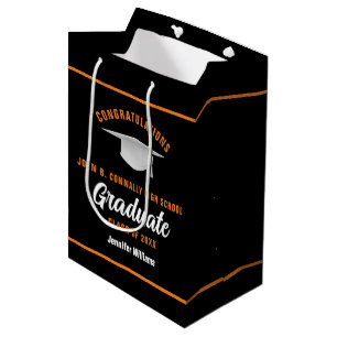 Sac Cadeau Moyen Black Orange Graduate Custom Graduate Party