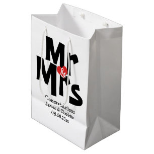 Sac Cadeau Moyen Black Red Bold Modern Personnalisé Mr et Mrs.