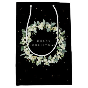 Sac Cadeau Moyen Black Snowberry+Eucalyptus Noël/Fête