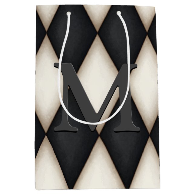Sac Cadeau Moyen Black & White Harlequin Check Elegant 3-D monogram (Devant)