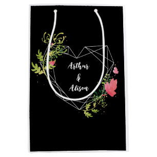 Sac Cadeau Moyen Black & White Heart Nom personnalisé Mariage Faveu