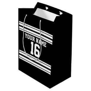 Sac Cadeau Moyen Black White Team Jersey Numéro personnalisé Nom