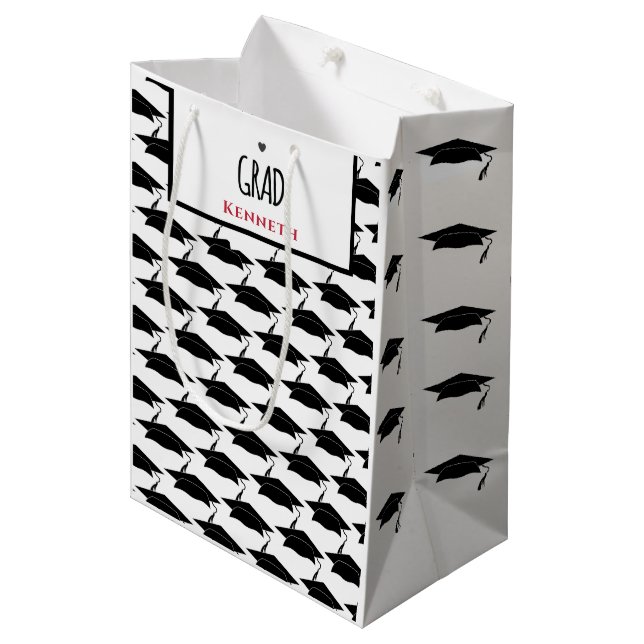 Sac Cadeau Moyen Blancs Noir Graduate Graduate Casquettes sur mesur (Devant Angle)