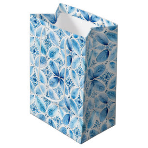 Sac Cadeau Moyen Bleu blanc Batik Fête des mariées florale