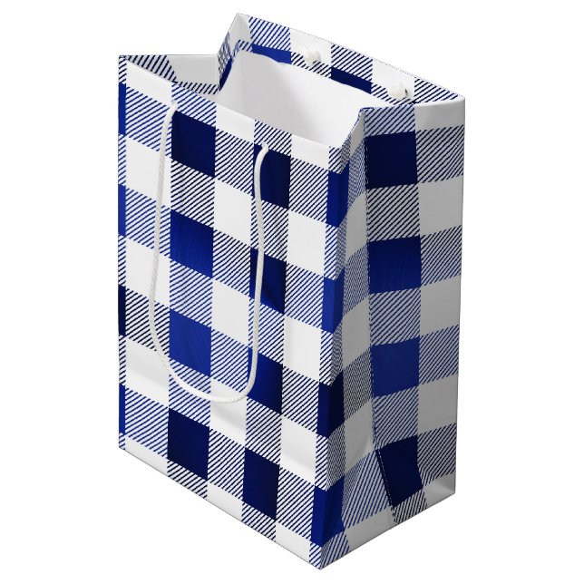 Sac Cadeau Moyen Bleu Bleu Bleu Bleu Buffle Plaid  (Devant Angle)