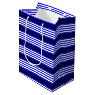 Sac Cadeau Moyen Bleu et blanc cinq bandes motif