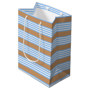 Sac Cadeau Moyen Bleu et blanc cinq bandes motif avec bronze