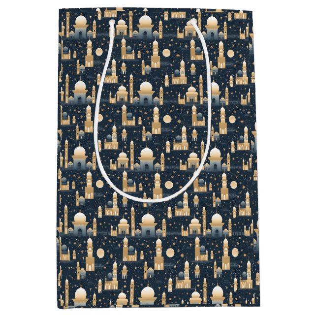 Sac Cadeau Moyen Bleu et or Ramadan et Aïd (Devant)