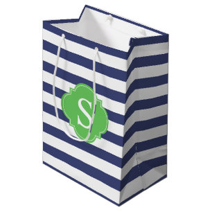 Sac Cadeau Moyen Bleu et Vert Motif et Monogramme