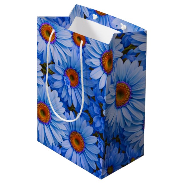 Sac Cadeau Moyen Bleu floral bleu tournesol bleu marguerites motif (Dos Angle)