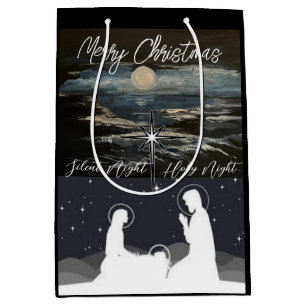 Sac Cadeau Moyen Bleu Lune Noël Nativité Moyen Cadeau