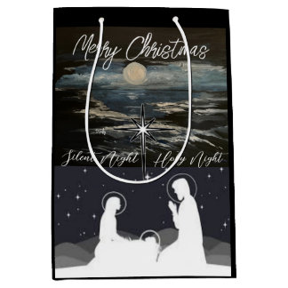 Sac Cadeau Moyen Bleu Lune Noël Nativité Moyen Cadeau