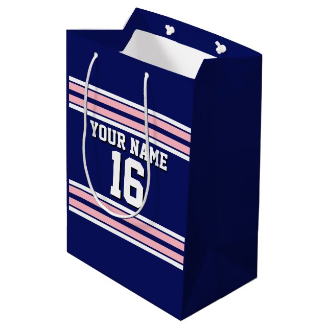 Sac Cadeau Moyen Bleu marine avec rayures blanches roses Équipe Jer (Dos Angle)