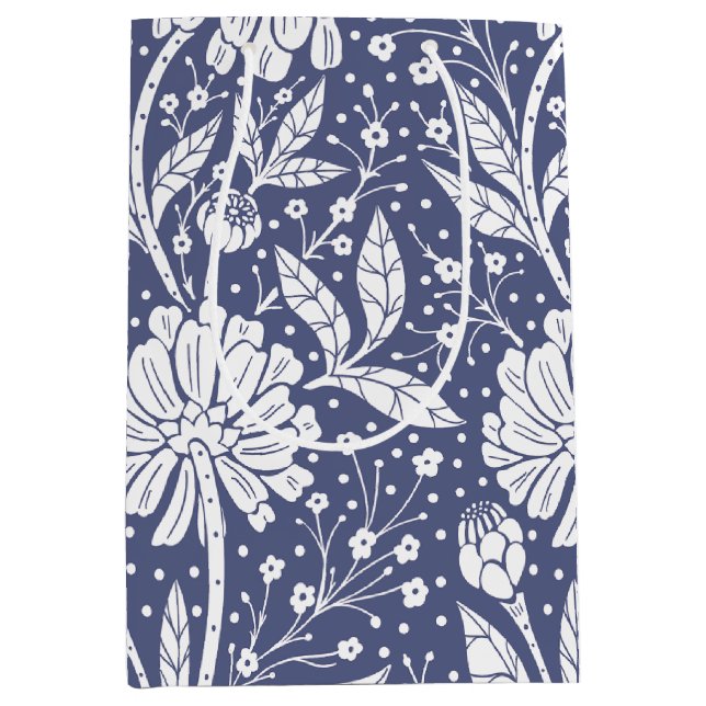 Sac Cadeau Moyen Bleu marine floral de style William Morris (Devant)