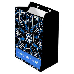 Sac Cadeau Moyen Bleu, noir et blanc Estonie Flower Art