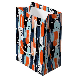 Sac Cadeau Moyen Bleu orange brosses Motif Abstrait