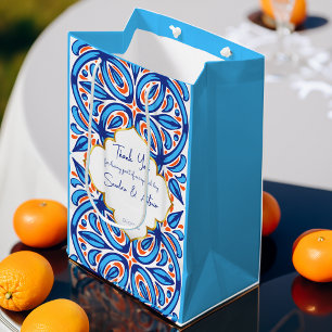Sac Cadeau Moyen Bleu orange Majolica tuiles personnalisées faveur