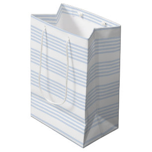 Sac Cadeau Moyen Bleu pâle et blanc cinq bandes motif