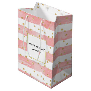 Sac Cadeau Moyen Bleu rose Faux Gold Confetti Anniversaire