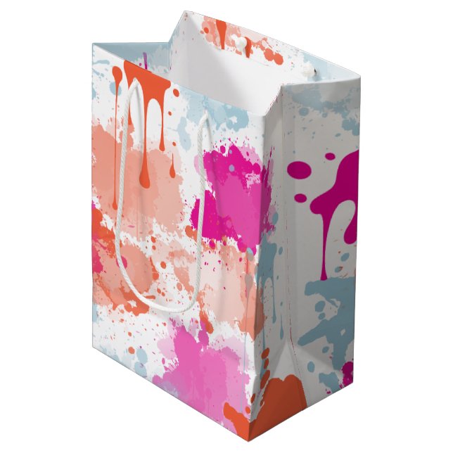 Sac Cadeau Moyen Bleu rose orange Abstrait Peinture (Devant Angle)
