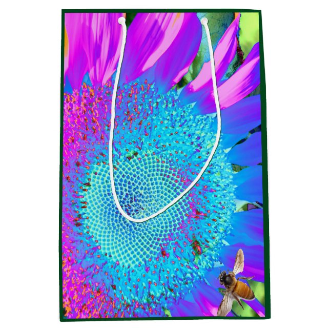 Sac Cadeau Moyen Bleu rose rétro tournesol funky photo (Devant)