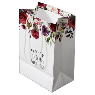 Sac Cadeau Moyen Bleu rouge et violet élégant Floral 100e anniversa