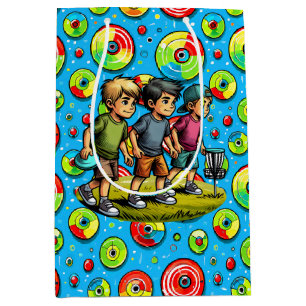 Sac Cadeau Moyen Bleu, Vert et Disque Rouge Golf Thème Anniversaire