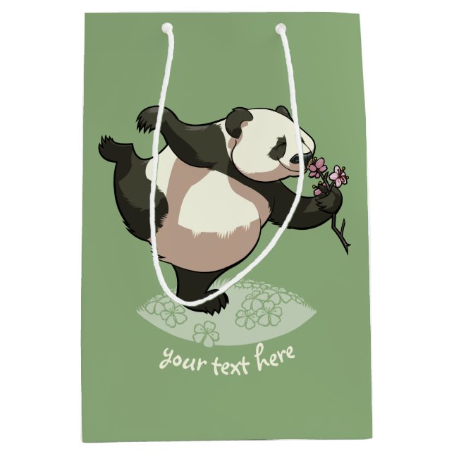 Sac Cadeau Moyen Blissful Panda Smelling Blossom Flowers (Devant)